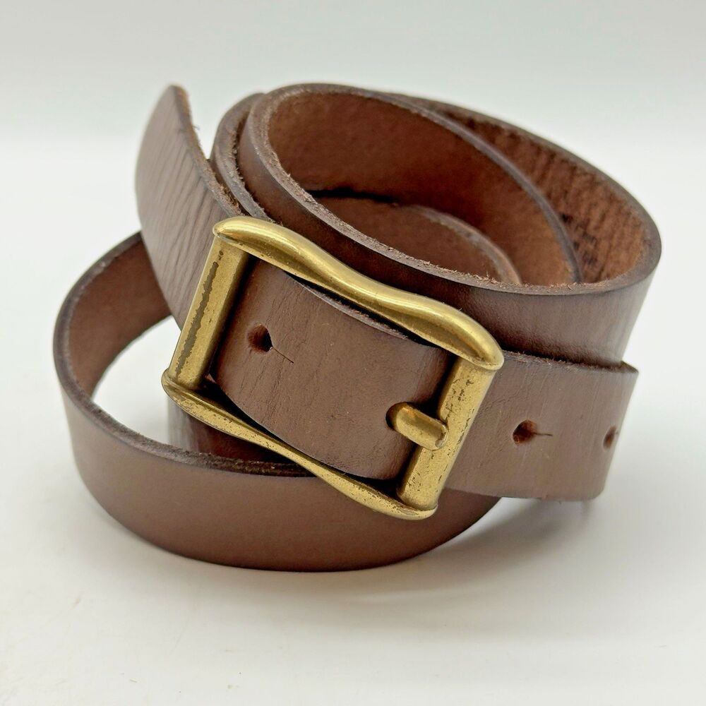 Gap 1" Leather Jean Belt Brass Buckle Women's L Brown Peasant Granola Bohemian